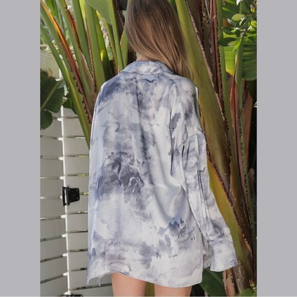 New! Oversized Tie Dye Boyfriend Button Down Long Sleeve Top & Matching Cami Bra - Picture 5 of 14